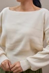 Krem Kayık Yaka Triko Oversize Kazak