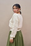 Krem Kayık Yaka Triko Oversize Kazak
