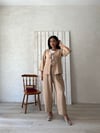 Krem Keten Pantolon-Bağlamalı Bluz Takımı (2 li Takım)