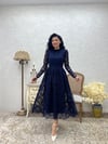 Lacivert Boğazlı Dantel Elbise