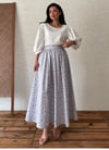 Mavi-Bordo Çiçekli Kloş Poplin Etek