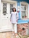 Mavi Küçük Çiçekli Bebe Yaka Uzun Poplin Tunik