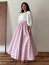 Pembe-Bordo Çiçekli Kloş Poplin Etek