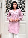 Pembe Küçük Çiçekli Bebe Yaka Uzun Poplin Tunik