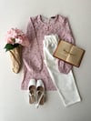 Pembe Küçük Çiçekli Bebe Yaka Uzun Poplin Tunik
