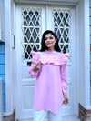 Pembe Omuzdan Fırfırlı Uzun Poplin Tunik