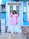 Pembe Omuzdan Fırfırlı Uzun Poplin Tunik