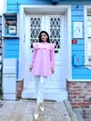 Pembe Omuzdan Fırfırlı Uzun Poplin Tunik