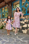 Pembe Pastel Çiçekli Kare Yaka Karpuz Kol Kloş Kombin