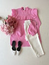Pembe Puantiyeli Fırfırlı Poplin Tunik