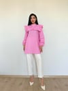 Pembe Puantiyeli Fırfırlı Uzun Poplin Tunik