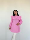 Pembe Puantiyeli Fırfırlı Uzun Poplin Tunik