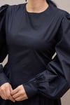 Pileli Siyah Poplin Uzun Kadın Elbise