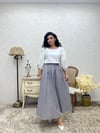Puantiyeli Gri Renk Kloş Poplin Etek