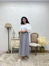 Puantiyeli Gri Renk Kloş Poplin Etek