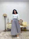 Puantiyeli Gri Renk Kloş Poplin Etek