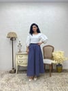 Puantiyeli Lacivert Renk Kloş Poplin Etek
