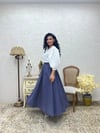 Puantiyeli Lacivert Renk Kloş Poplin Etek