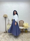 Puantiyeli Lacivert Renk Kloş Poplin Etek