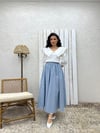 Puantiyeli Mavi Renk Kloş Poplin Etek