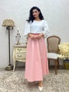 Puantiyeli Pudra Renk Kloş Poplin Etek