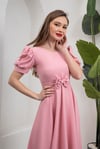 Pudra Rengi Krep Karpuz Kol Kloş Midi Boy Elbise