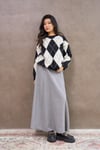 Siyah Baklava Desenli Oversize Kazak