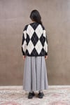 Siyah Baklava Desenli Oversize Kazak