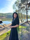 Siyah Karpuz Kol Kloş Midi Boy Elbise