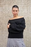 Siyah Kayık Yaka Triko Oversize Kazak