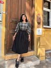 Siyah Krep Belden Büzgülü Midi Boy Etek