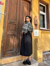 Siyah Krep Belden Büzgülü Midi Boy Etek