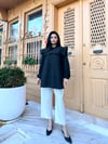 Siyah Omuzdan Fırfırlı Uzun Poplin Tunik