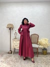 Tesettür Bordo Fiyonklu Uzun Poplin Kloş