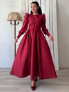 Tesettür Bordo Kloş Poplin Elbise