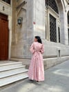 Tesettür Pembe Mini Çiçekli Kloş Elbise