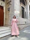 Tesettür Pembe Mini Çiçekli Kloş Elbise