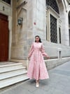 Tesettür Pembe Mini Çiçekli Kloş Elbise