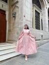 Tesettür Pembe Mini Çiçekli Kloş Elbise