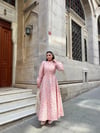 Tesettür Pembe Mini Çiçekli Kloş Elbise