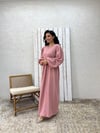 Tesettür Pudra Müslin Belden Büzgülü Elbise