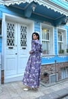 Tesettür Seyyar Yakalı Mor Güllü Kat Kat Elbise