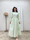 Tesettür Su Yeşili Papatya Poplin Kloş Elbise