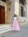 Toz Pembe Çiçekli Poplin Kloş Etek