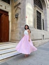 Toz Pembe Çiçekli Poplin Kloş Etek