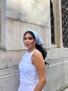 Turkuaz- Pembe Çiçekli Dantel Detaylı Poplin Bandana