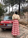 Uzun Bordo Pamuklu Kışlık Ekose Etek
