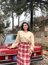 Uzun Bordo Pamuklu Kışlık Ekose Etek