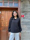 Uzun Kollu Bebe Yakalı Siyah Krep Bluz