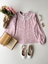 Vintage Pembe-Bordo Çiçekli Bebe Yaka Bluz Anne Kız Kombini
